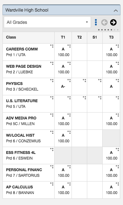 Mobile grades screenshot