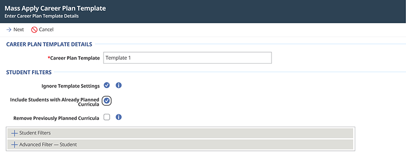 Screenshot of Template Menu
