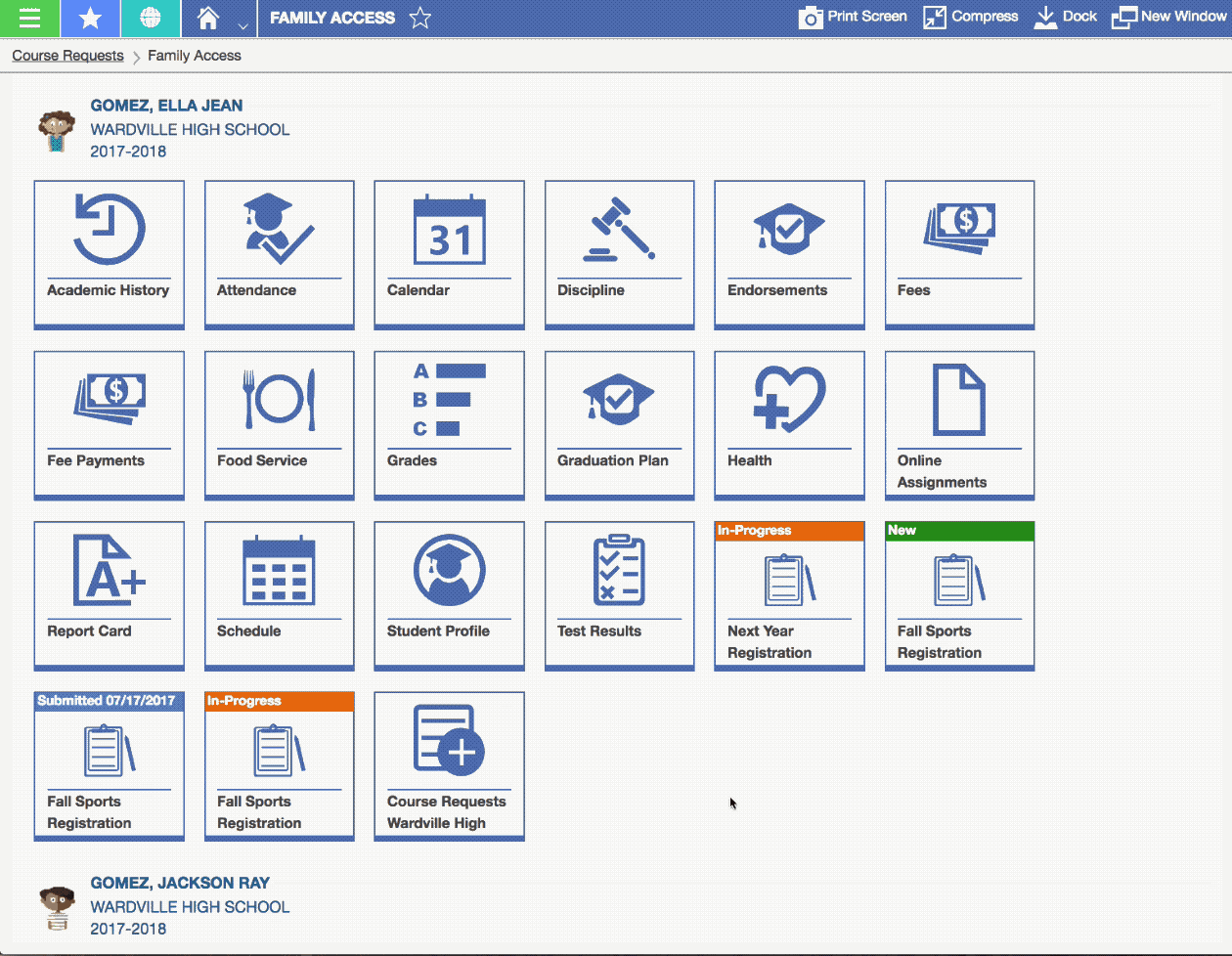 Online Course Requests screen shot